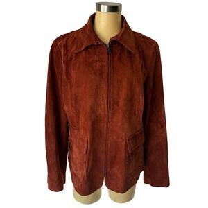 Vintage Liz Claiborne Jacket Womens XL Brown Suede Leather Zip Up Y2k Boho Indie
